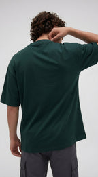 Erkek Koyu Petrol Yeşil Geyik Baskılı Oversize Fit Bol Geniş Kalıp Salaş Kesim T-shirt