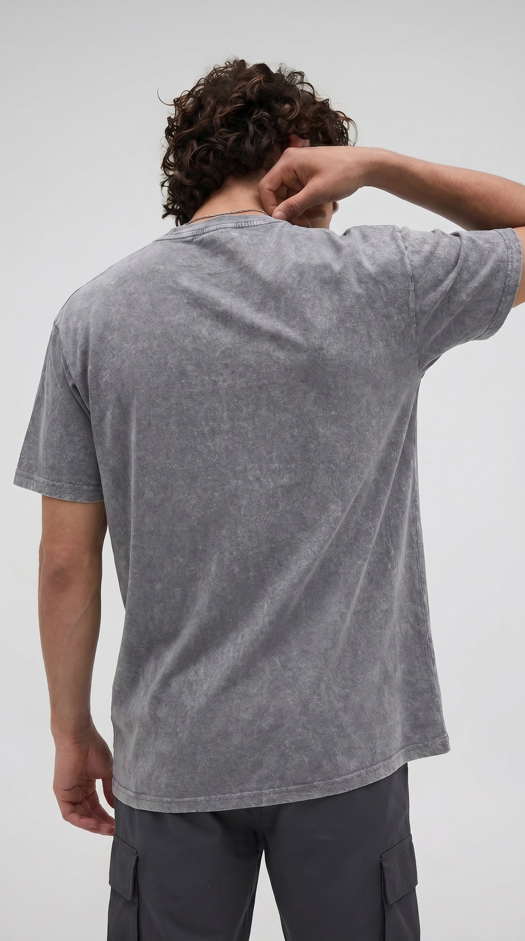 Erkek Gri Regular Asit Yıkamalı Eskitme Efektli Boyalı T-Shirt