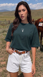 Kadın Koyu Petrol Yeşil Geyik Oversize Salas Boyfriend T-shirt