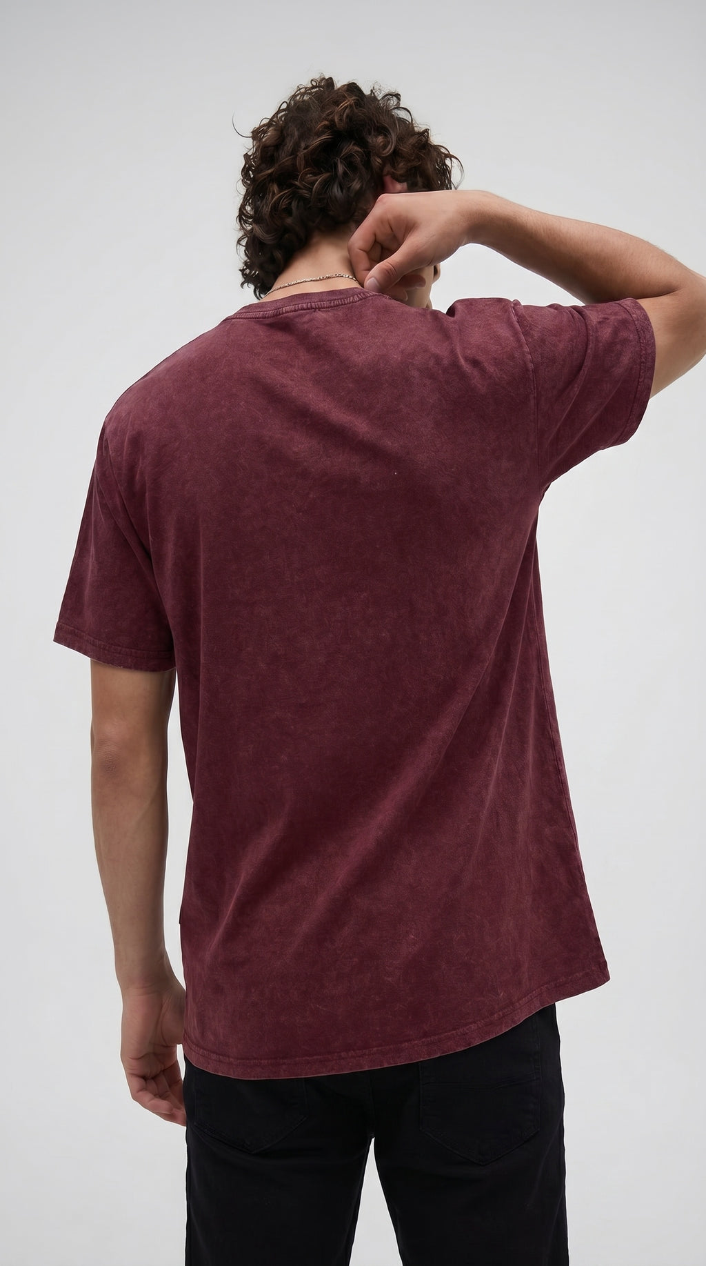 Erkek Bordo Regular Asit Yıkamalı Eskitme Efektli Boyalı T-Shirt