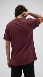 Erkek Bordo Regular Asit Yıkamalı Eskitme Efektli Boyalı T-Shirt