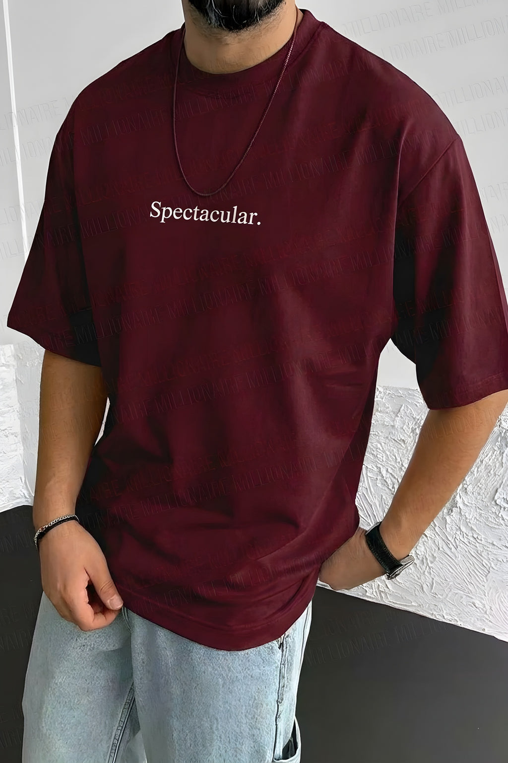 Erkek Bordo Spectacular Oversize Salas T-Shirt