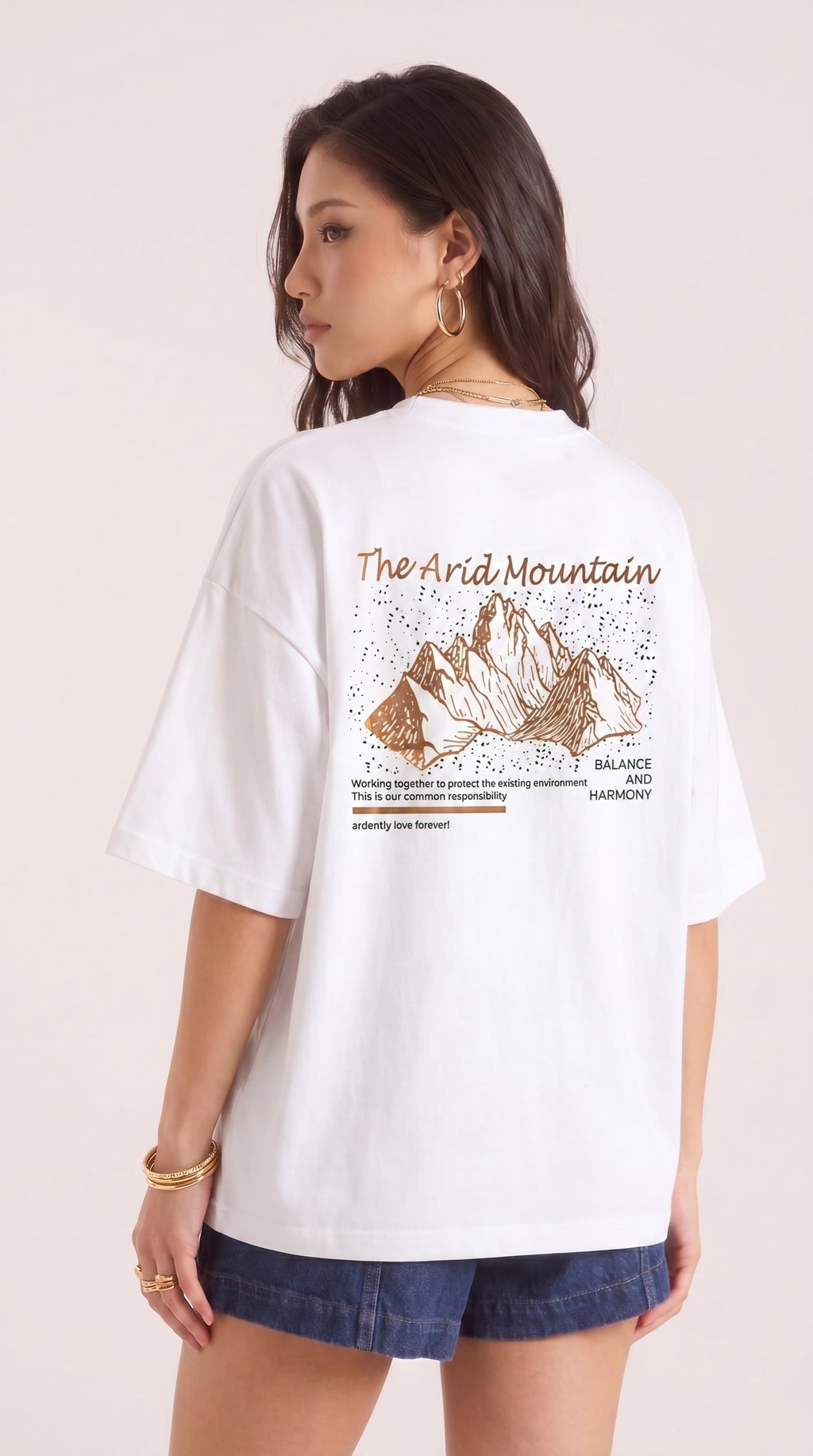 Arid Mountain Beyaz Oversize Salas Boyfriend Kadın T-Shirt