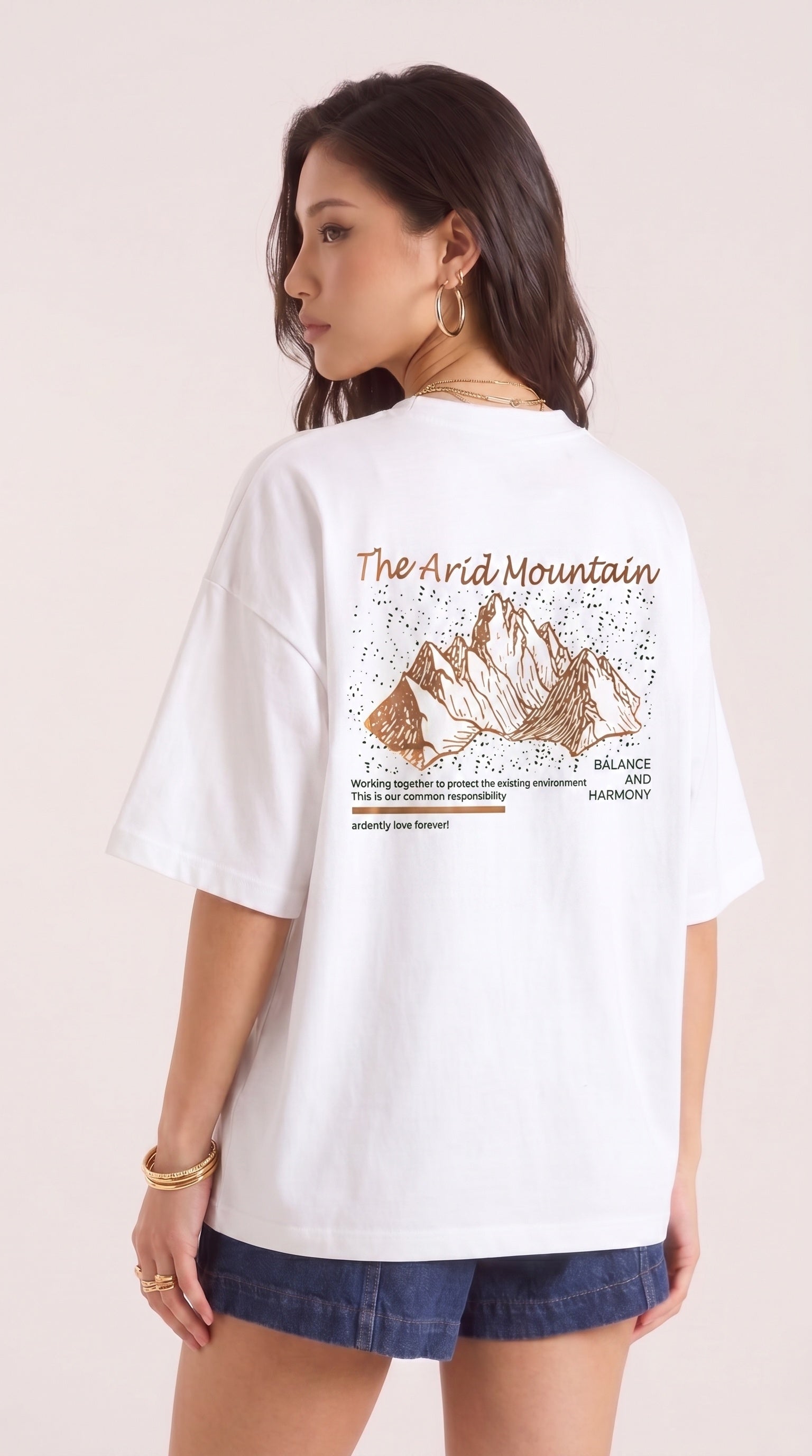 Arid Mountain Beyaz Oversize Salas Boyfriend Kadın T-Shirt