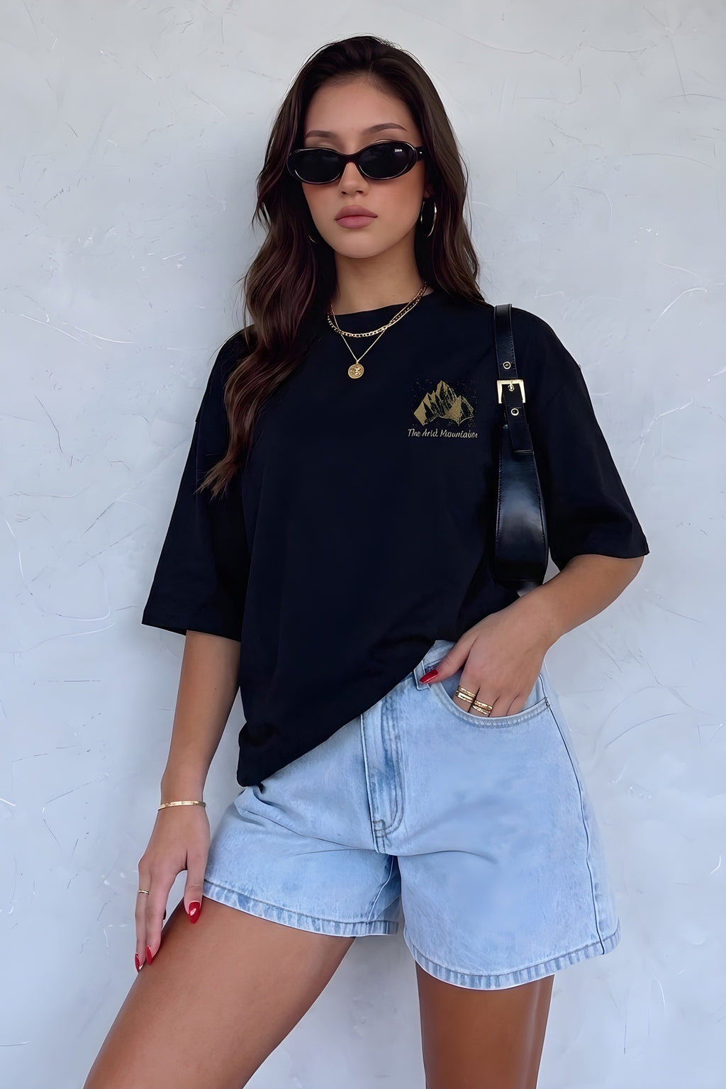 Arid Mountain Siyah Oversize Salas Boyfriend Kadın T-Shirt