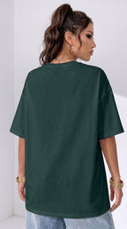 Kadın Koyu Petrol Yeşili Basic Düz Baskısız Oversize Salas T-shirt