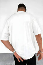 Erkek Ekru Beyaz Black Rose Oversize Fit Bol Geniş Kalıp Salaş Kesim T-shirt