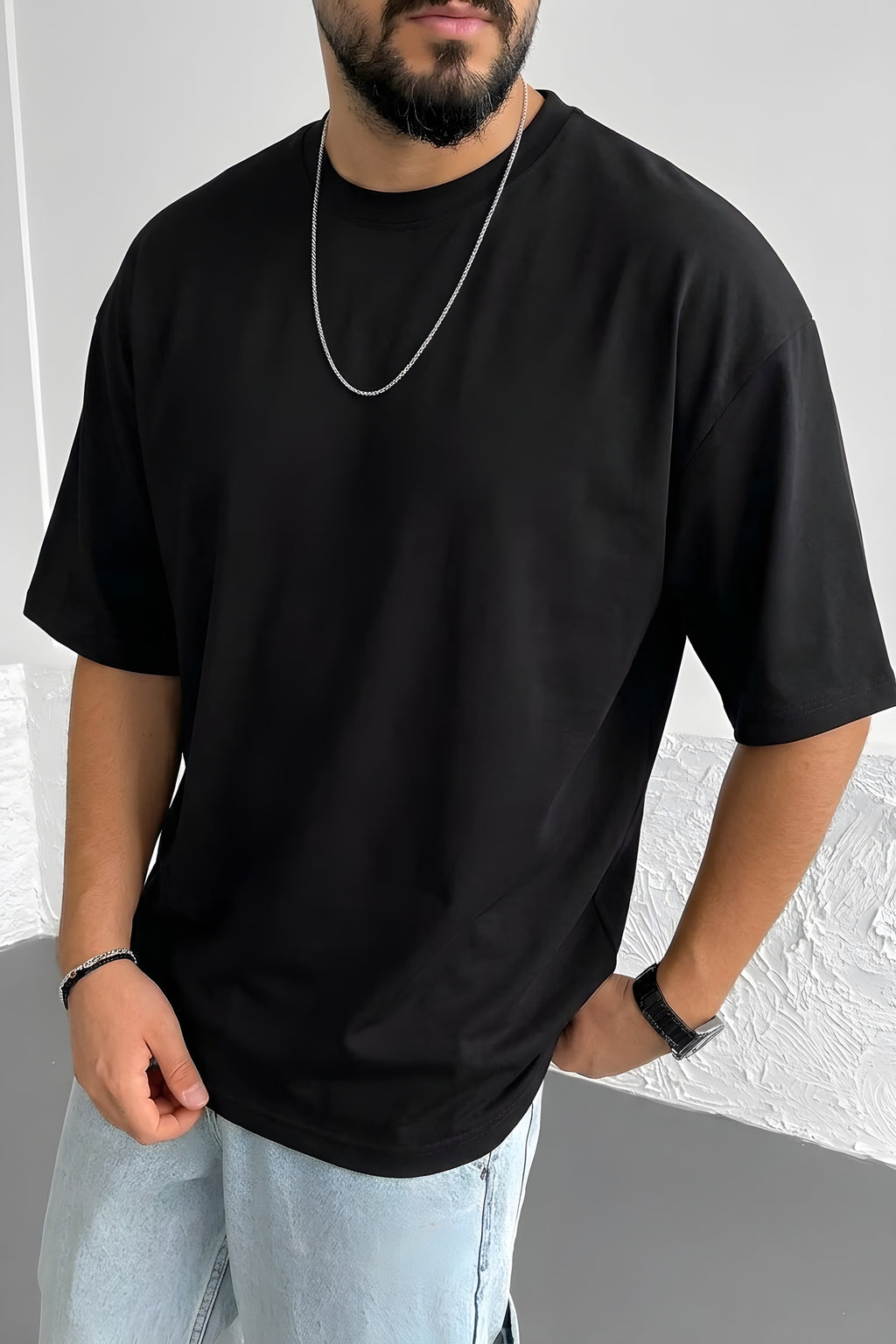 Erkek Siyah Black Jack Oversize Fit Bol Geniş Kalıp Salaş Kesim T-shirt