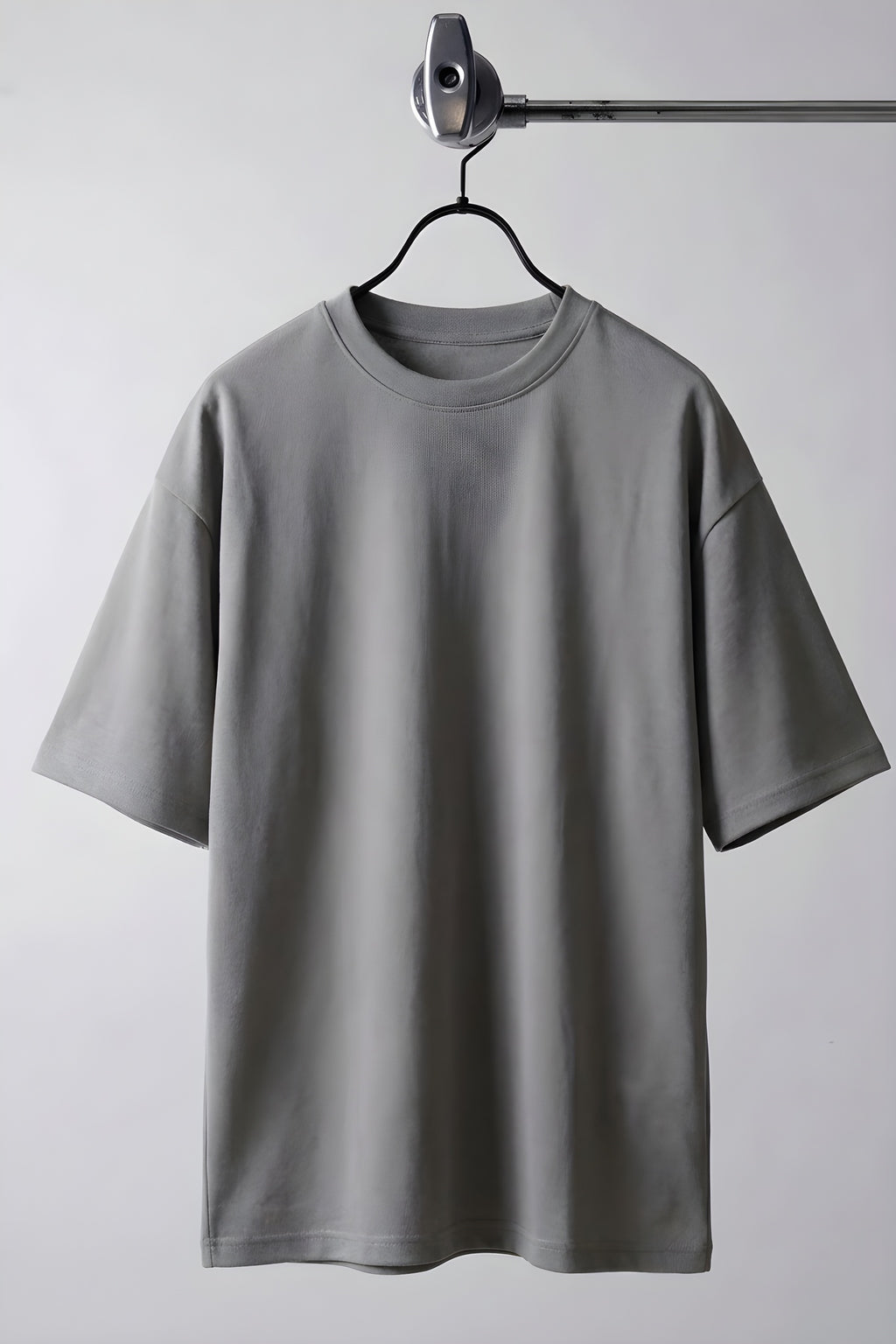 Erkek Gri Basic Düz Baskısız Oversize Salas Boyfriend T-Shirt