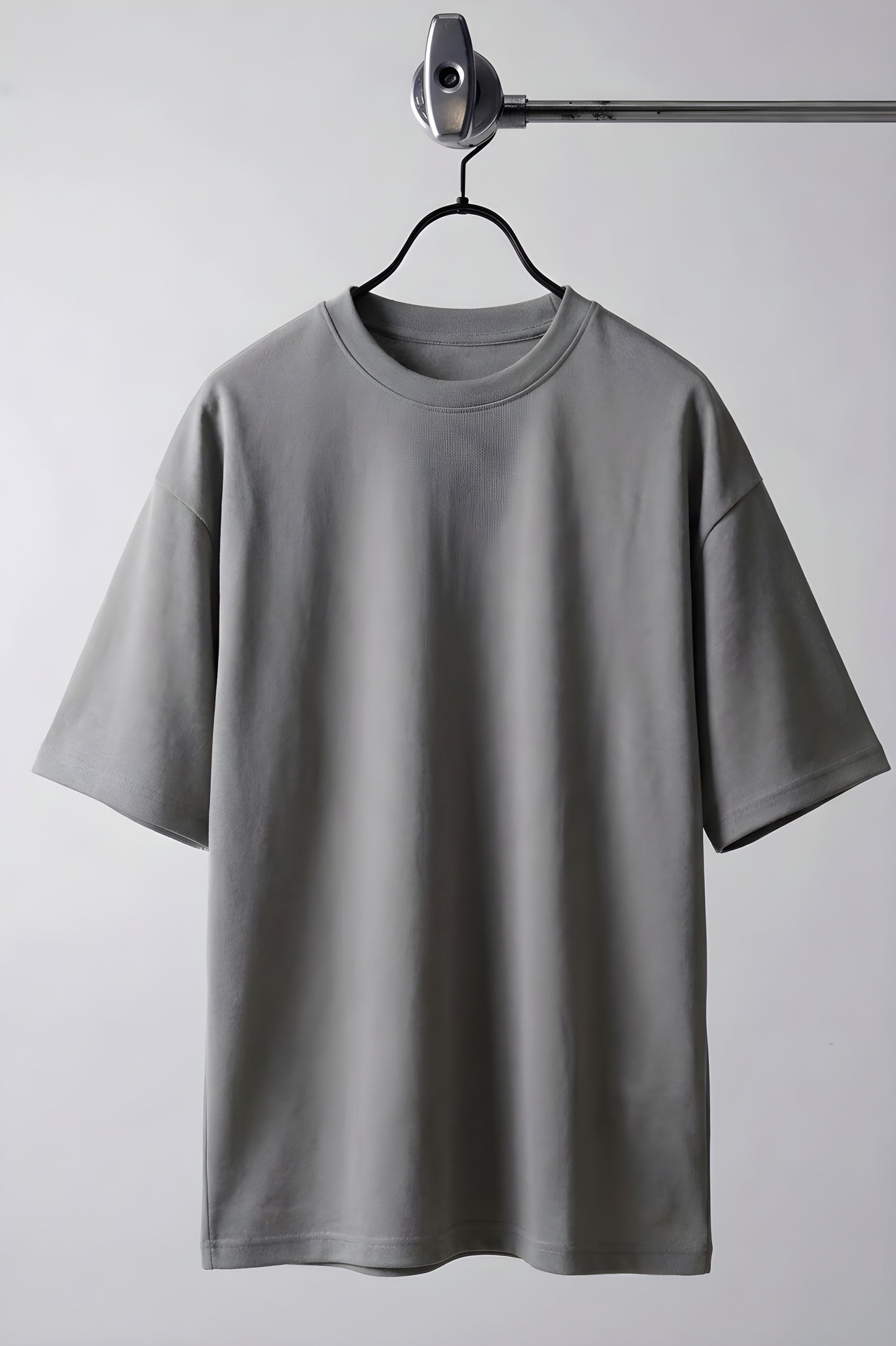 Erkek Gri Basic Düz Baskısız Oversize Salas Boyfriend T-Shirt