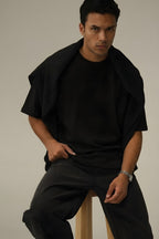 Erkek Siyah Black Jack Oversize Fit Bol Geniş Kalıp Salaş Kesim T-shirt