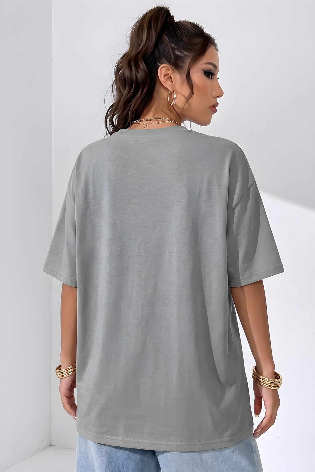 Spectacular Gri Oversize Salas Boyfriend Kadın T-Shirt