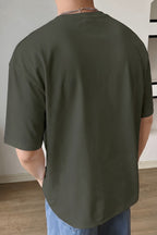 Erkek Haki Free Life Bisiklet Yaka Oversize Salas T-Shirt