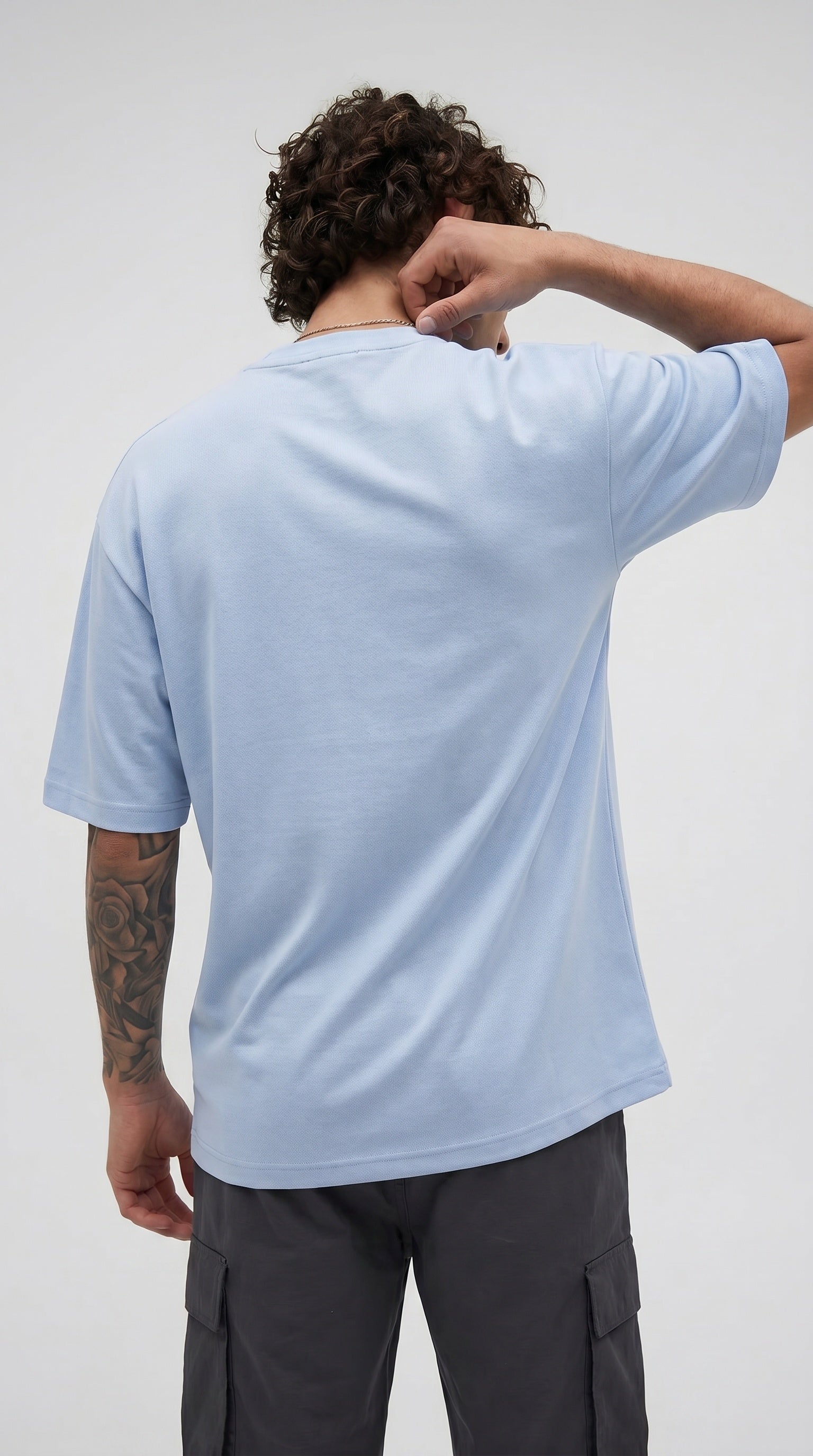 1 Adet Erkek Açık Bebe Mavi Basic Düz Baskısız Oversize Salas Loose Fit T-shirt