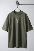 Erkek Haki Geyik Baskılı Oversize Fit Bol Geniş Kalıp Salaş Kesim T-shirt