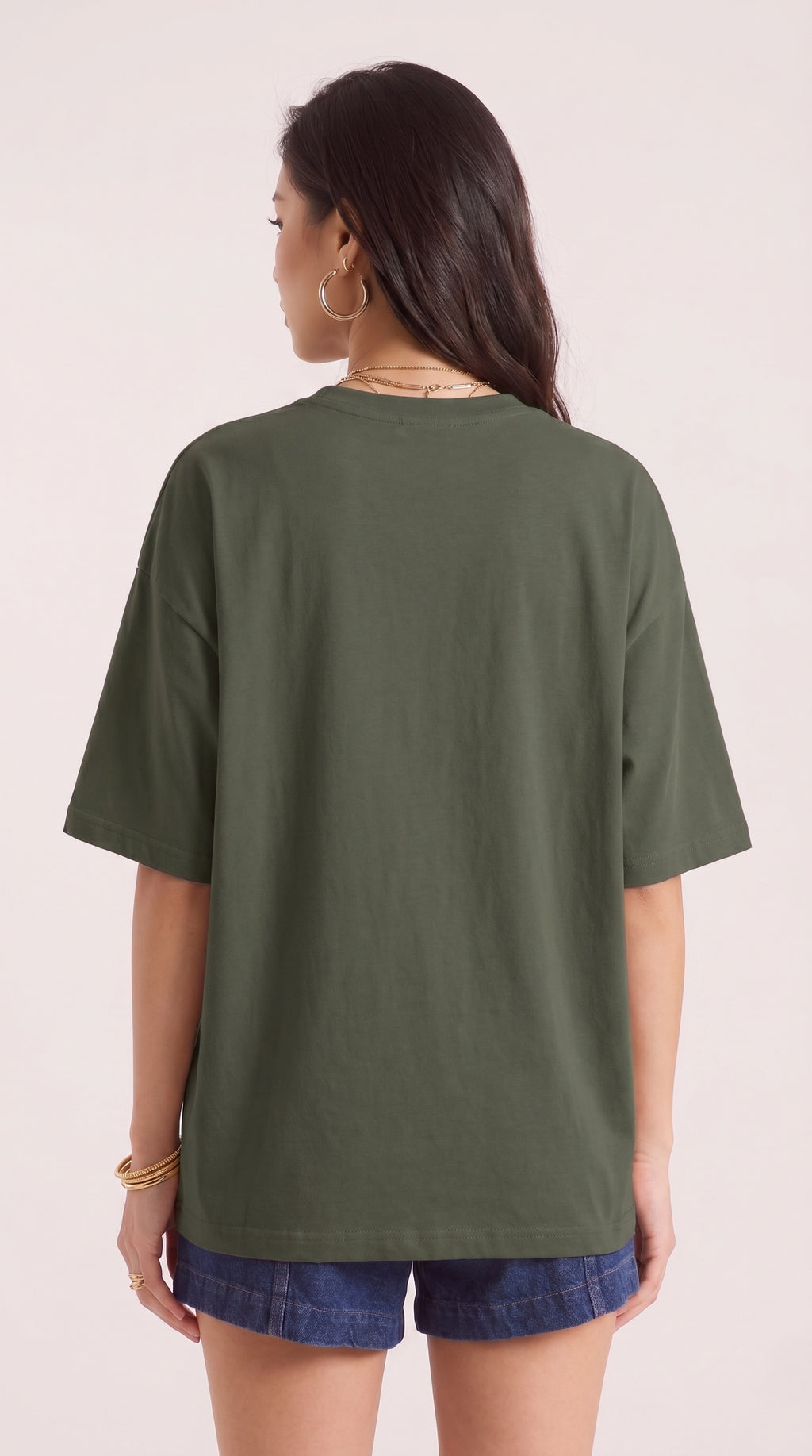 Kadın Haki Yeşil Geyik Oversize Salas Boyfriend T-shirt