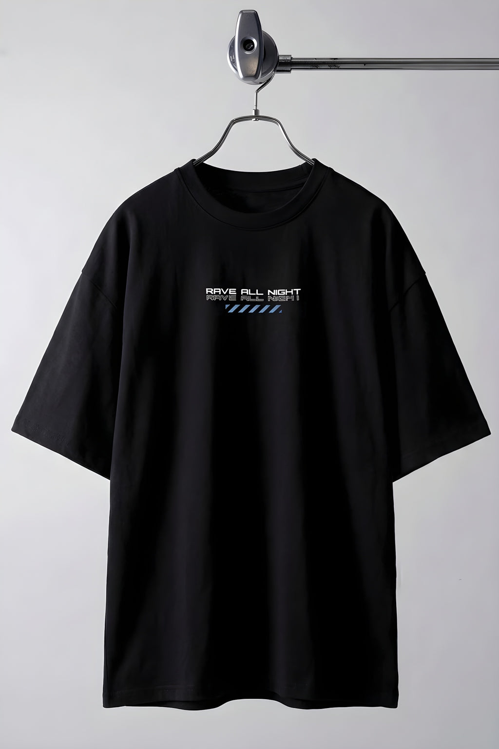 Erkek Siyah Rave All Night Oversize Fit Bol Geniş Kalıp Salaş Kesim T-shirt
