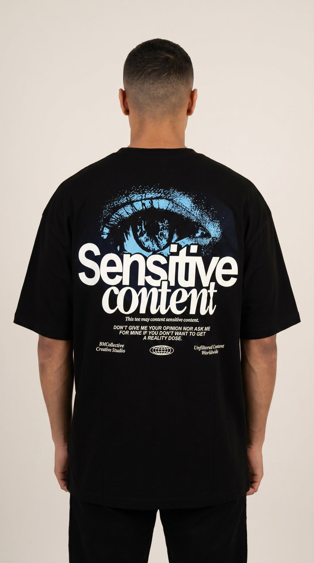 Erkek Siyah Göz Baskılı Sensitive Oversize Fit Bol Geniş Kalıp Salaş Kesim T-shirt