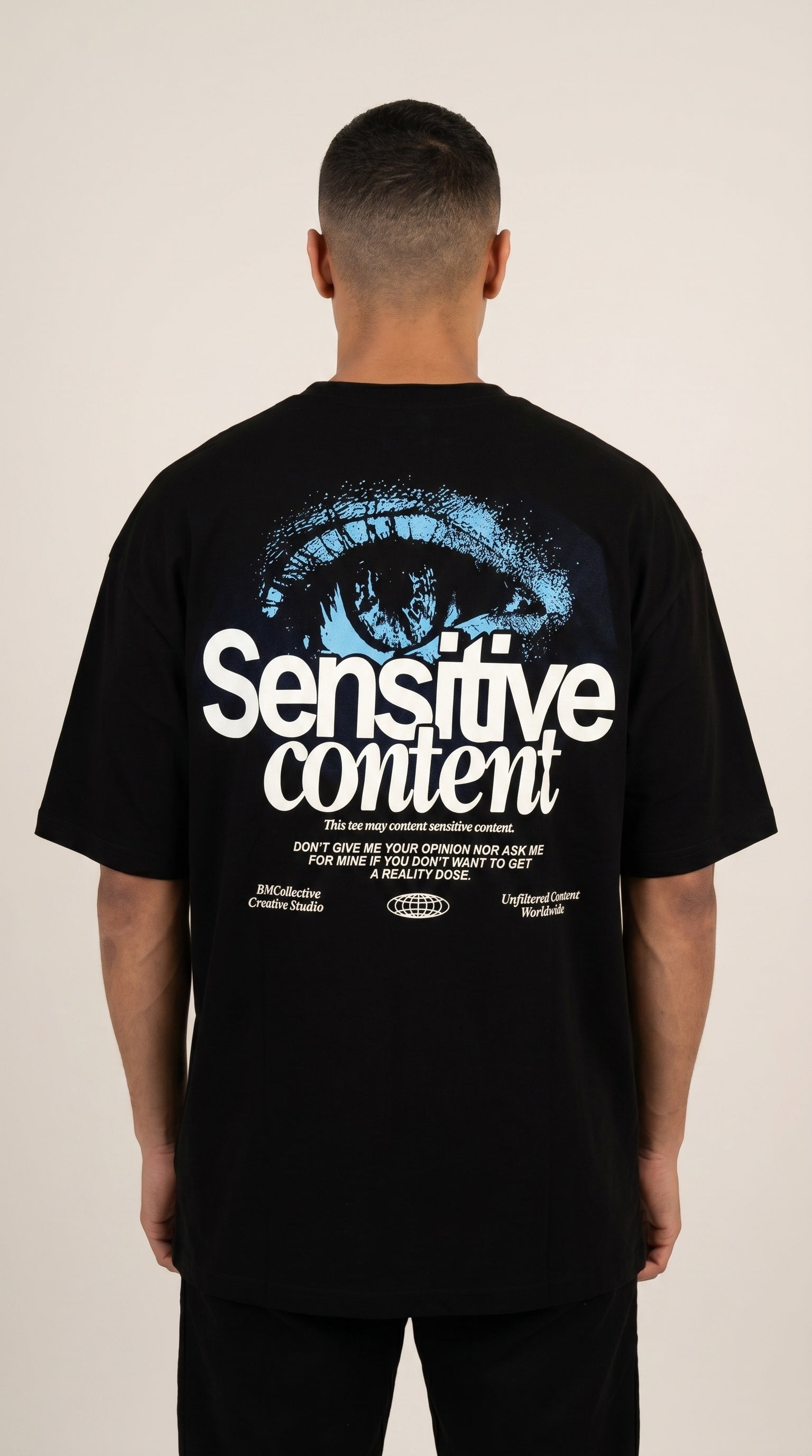 Erkek Siyah Göz Baskılı Sensitive Oversize Fit Bol Geniş Kalıp Salaş Kesim T-shirt