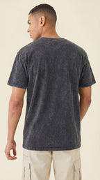 Erkek Siyah Regular Asit Yıkamalı Eskitme Efektli Boyalı T-Shirt