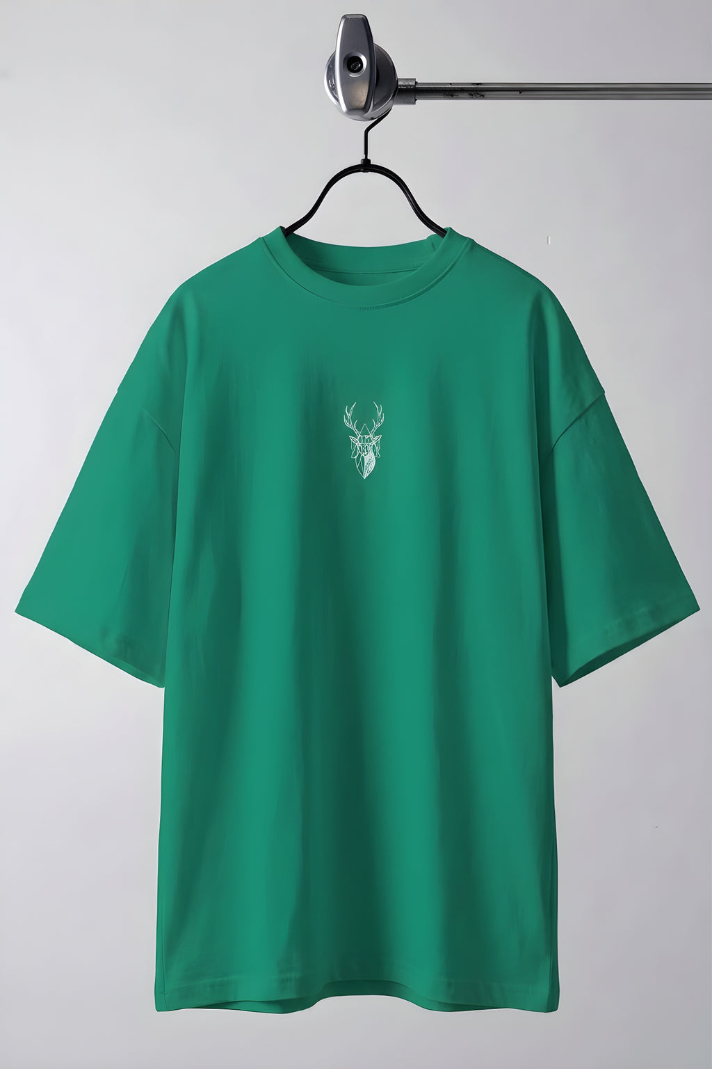 Erkek Yeşil Geyik Baskılı Oversize Fit Bol Geniş Kalıp Salaş Kesim T-shirt