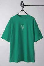 Erkek Yeşil Geyik Baskılı Oversize Fit Bol Geniş Kalıp Salaş Kesim T-shirt