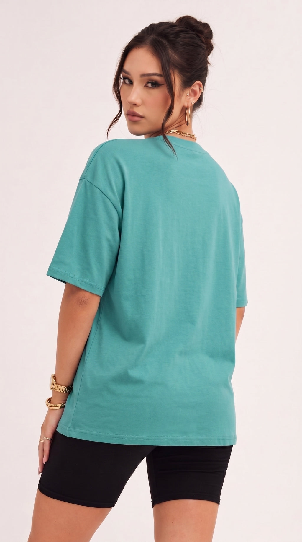 Kadın Turkuaz Geyik Oversize Salas Boyfriend T-shirt