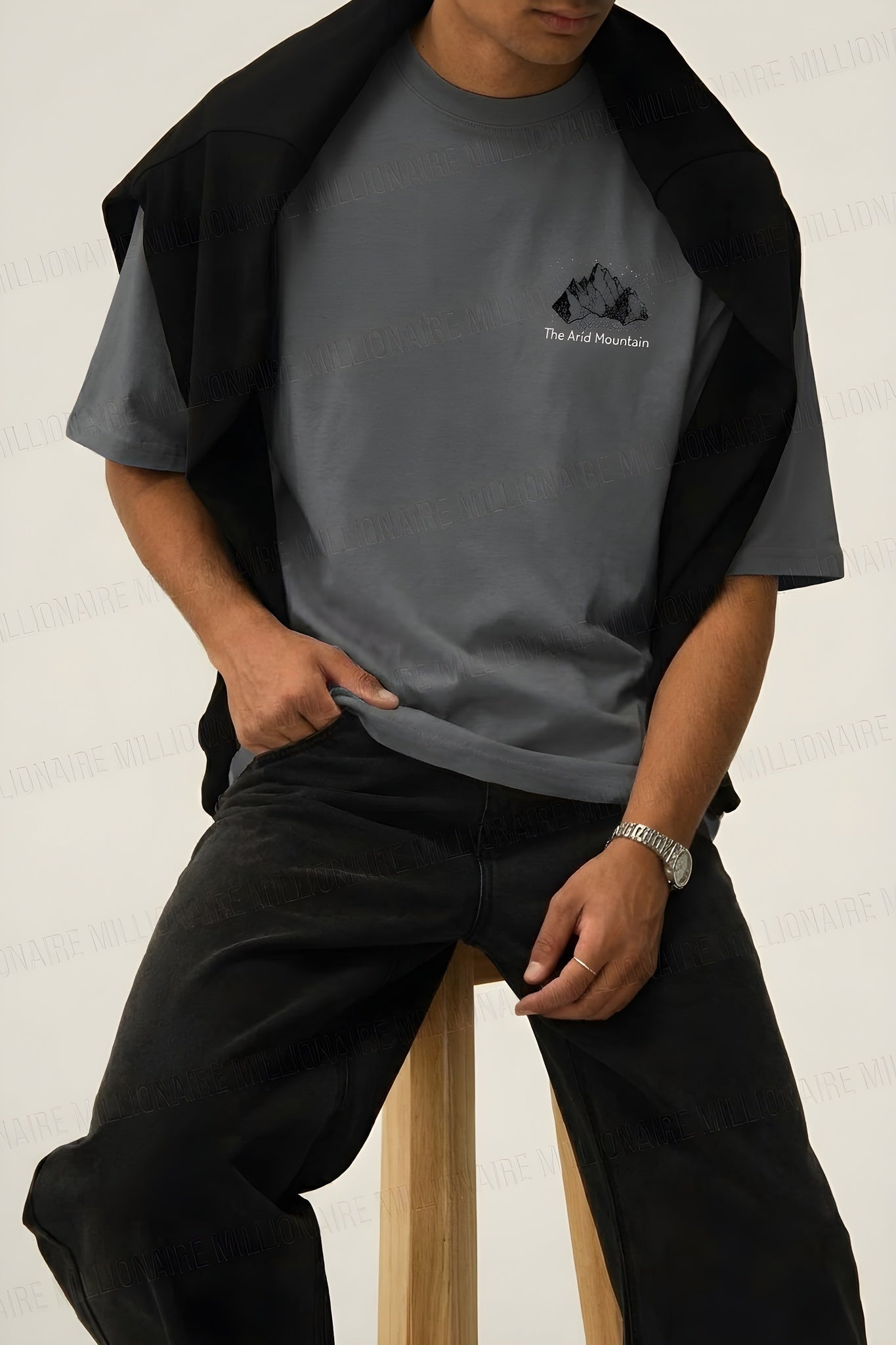 Erkek Arid Mountain Oversize Gri Salas T-Shirt