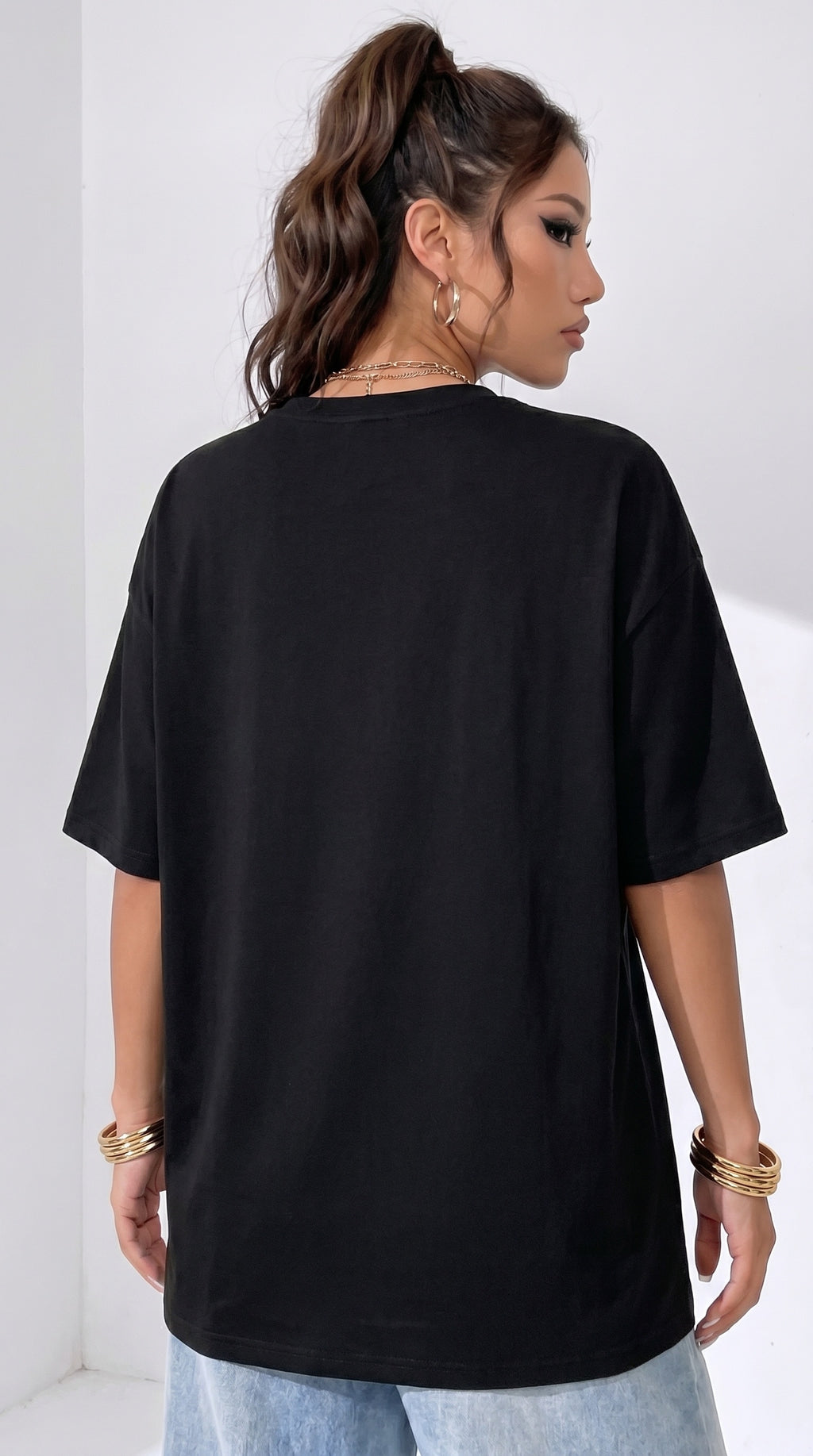 Kadın Siyah Kupa As Kuru Kafa Oversize Fit Bol Geniş Kalıp Salaş Kesim T-shirt