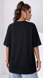 Kadın Siyah Kupa As Kuru Kafa Oversize Fit Bol Geniş Kalıp Salaş Kesim T-shirt