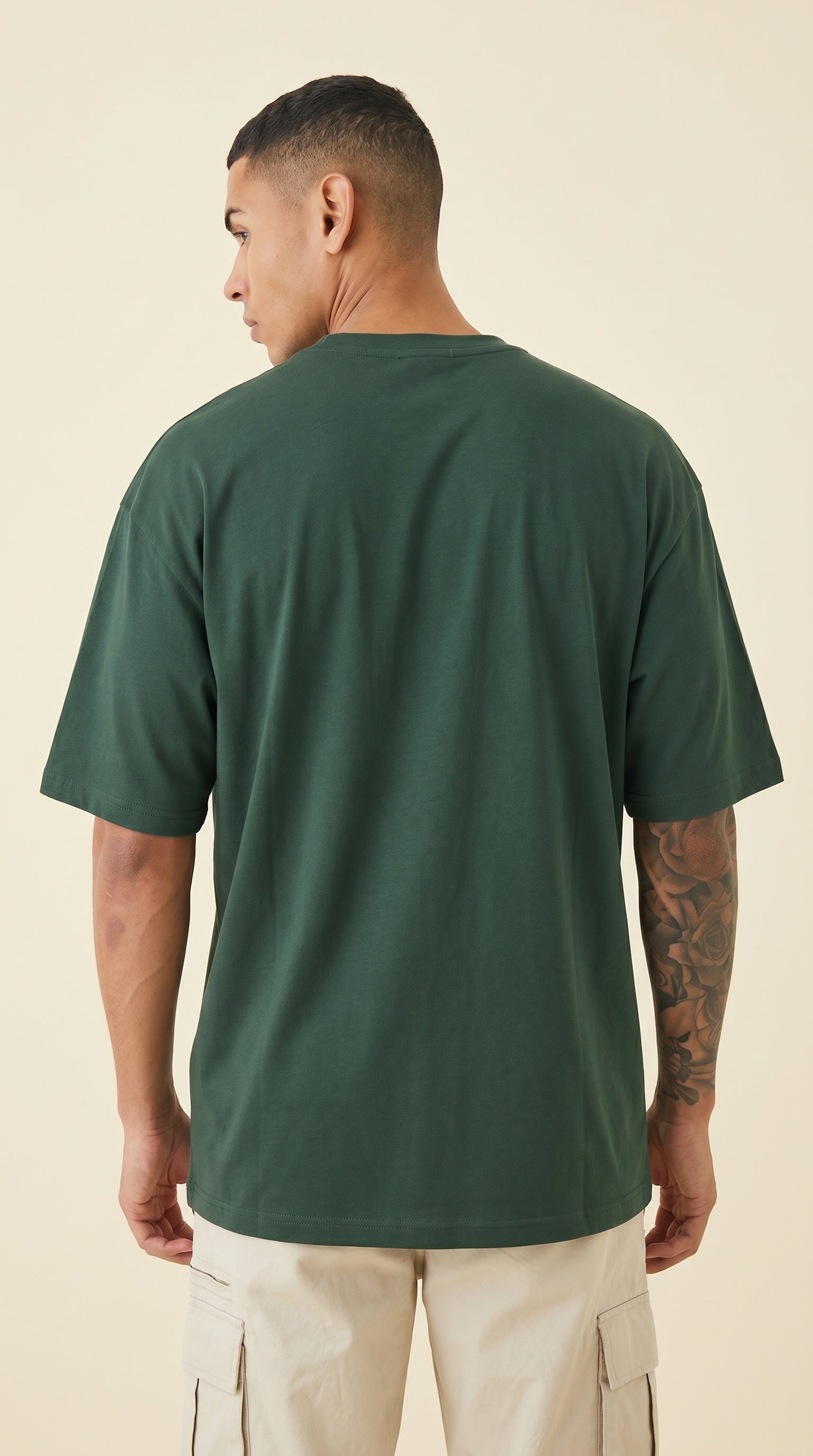 Erkek Petrol Yeşili Basic Düz Baskısız Oversize Salas Boyfriend T-Shirt