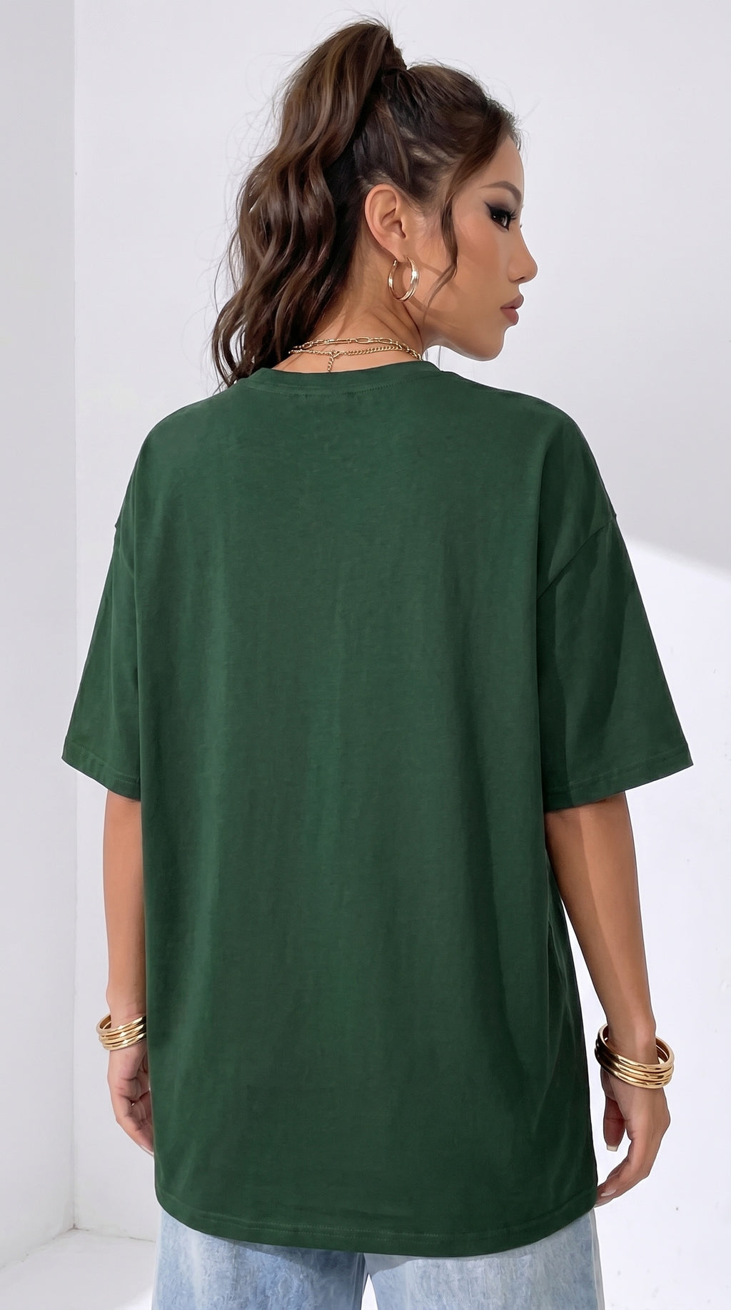 Kadın Nefti Basic Düz Baskısız Oversize Salas T-Shirt