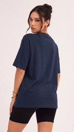 Kadın Lacivert Geyik Oversize Salas Boyfriend T-shirt