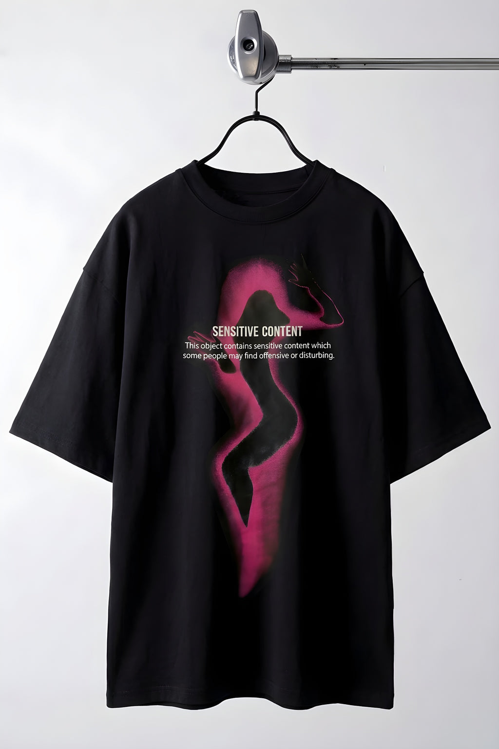 Erkek Siyah Siluet Sensitive Content Oversize Fit Bol Geniş Kalıp Salaş Kesim T-shirt