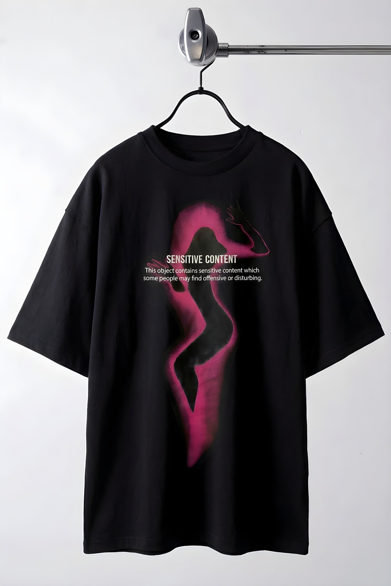 Erkek Siyah Siluet Sensitive Content Oversize Fit Bol Geniş Kalıp Salaş Kesim T-shirt