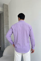 Rio Lila Renkli Soft Keten Görünümlü Yarım Oversize Rahat Kalıp Gömlek
