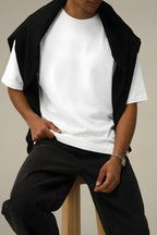 Erkek Beyaz Black Jack Oversize Fit Bol Geniş Kalıp Salaş Kesim T-shirt