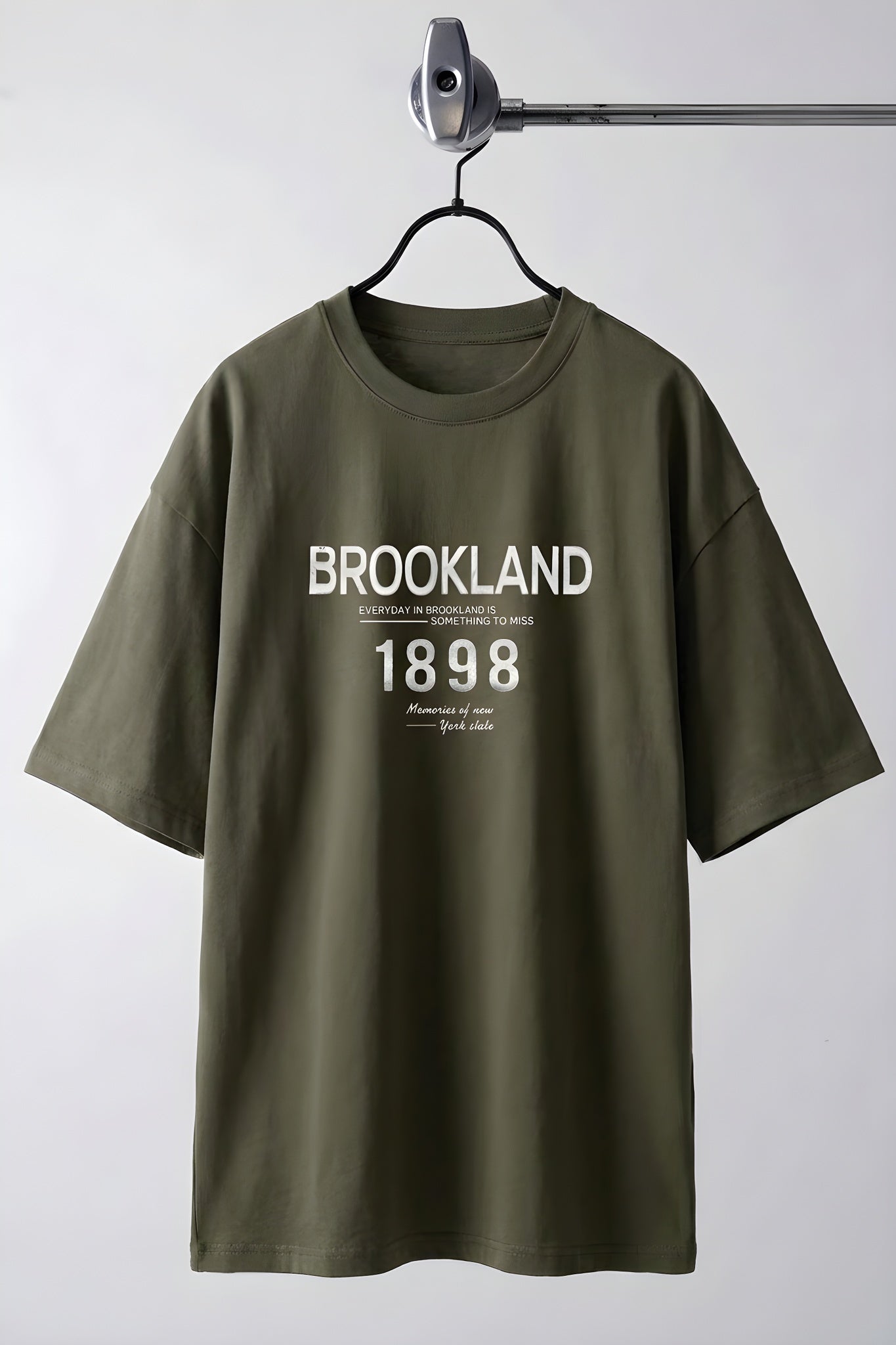 Erkek 1898 Baskılı Haki Oversize Salas T-Shirt