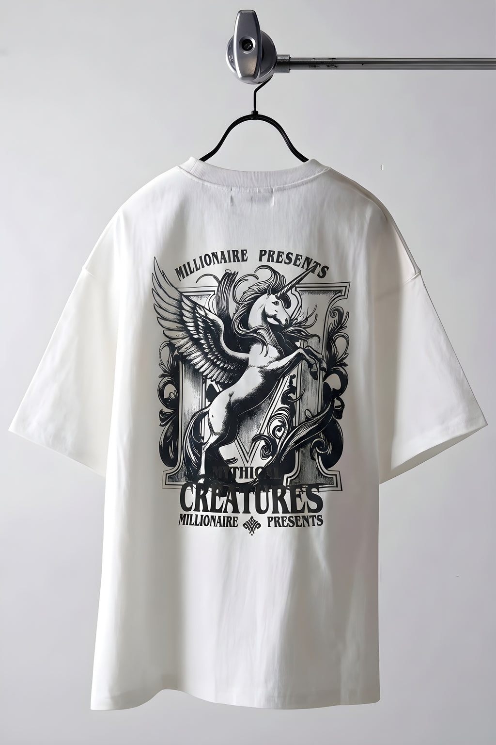 Erkek Ekru Beyaz Creatures Oversize Fit Bol Geniş Kalıp Salaş Kesim T-shirt