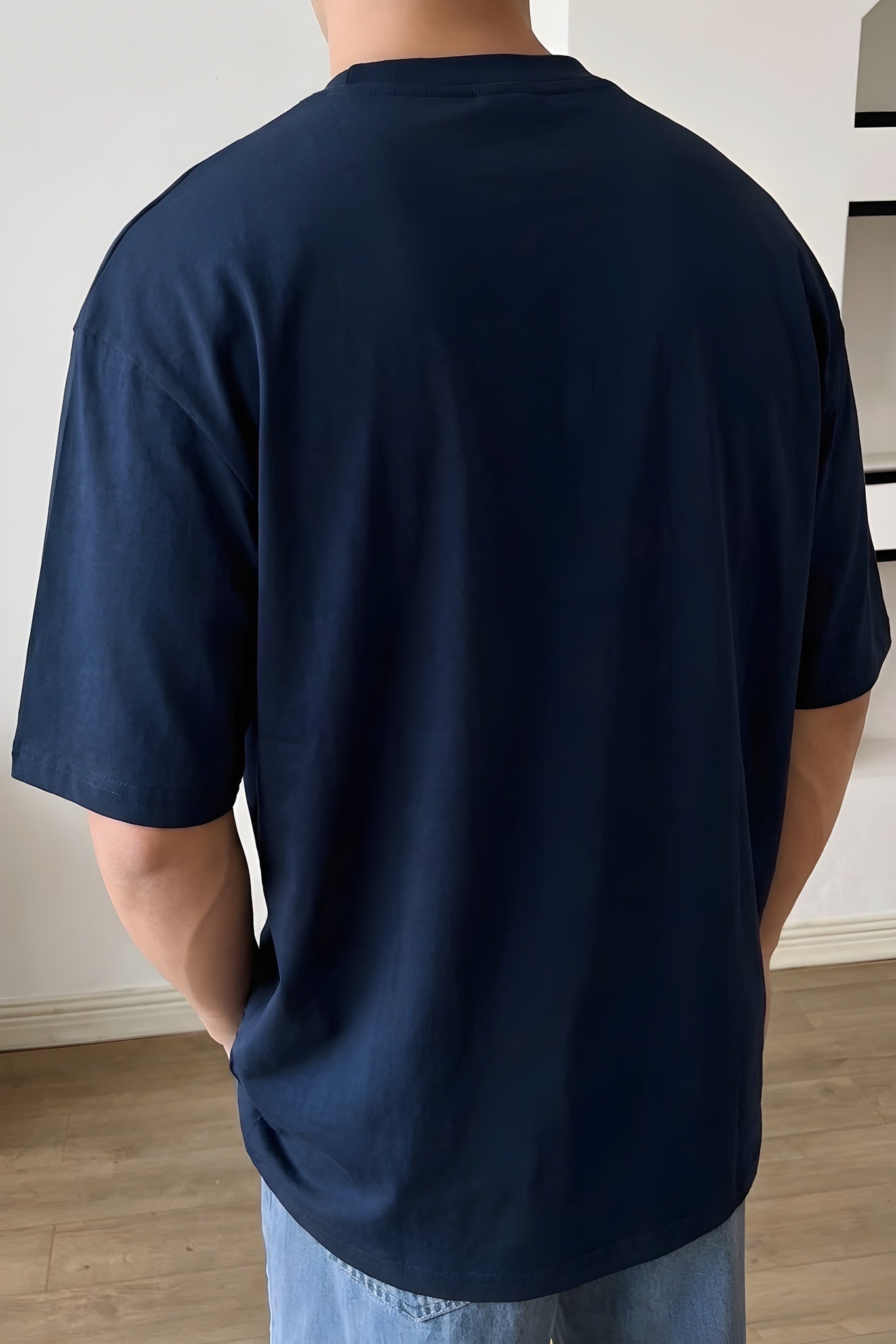 Erkek Lacivert City Of Angels Oversize Fit Bol Geniş Kalıp Salaş Kesim T-shirt