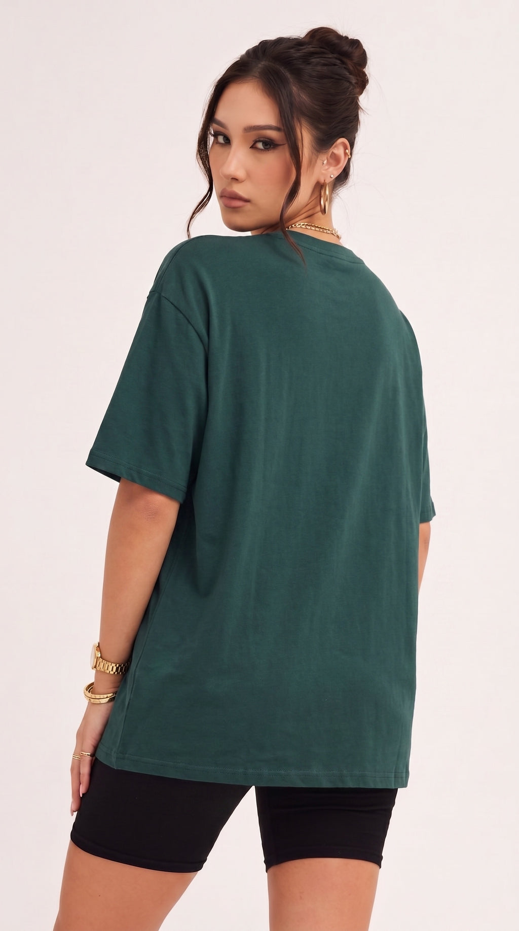 Kadın Petrol Yeşili Basic Düz Baskısız Oversize Salas T-Shirt