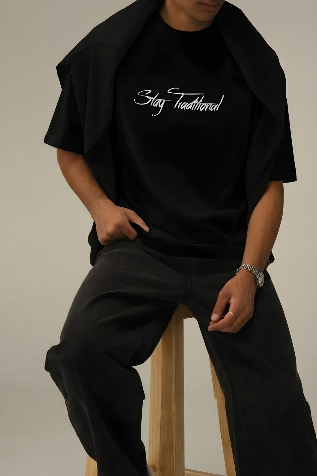 Erkek Siyah Traditional Ayıcık Teddy Bear Oversize Fit Bol Geniş Kalıp Salaş Kesim T-Shirt