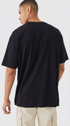 Erkek Siyah Geyik Baskılı Oversize Fit Bol Geniş Kalıp Salaş Kesim T-shirt