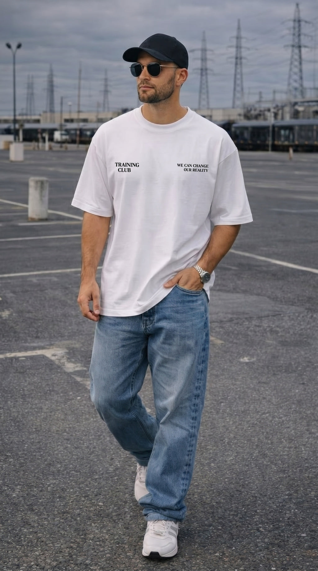 Erkek Ekru Beyaz Training Club Oversize Fit Bol Geniş Kalıp Salaş Kesim T-shirt
