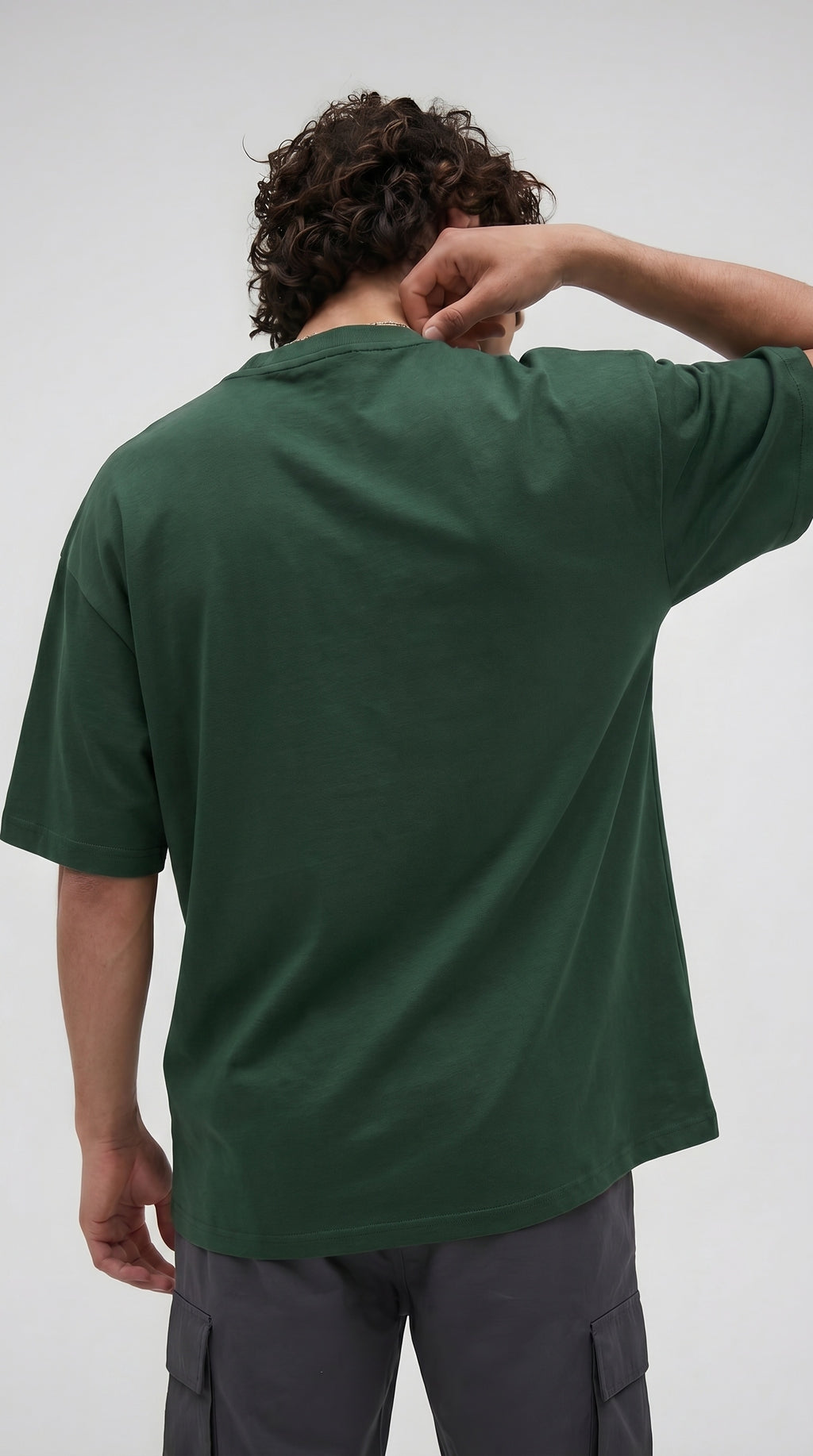 Erkek Nefti Yeşil Geyik Baskılı Oversize Fit Bol Geniş Kalıp Salaş Kesim T-shirt