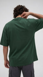 Erkek Nefti Yeşil Geyik Baskılı Oversize Fit Bol Geniş Kalıp Salaş Kesim T-shirt