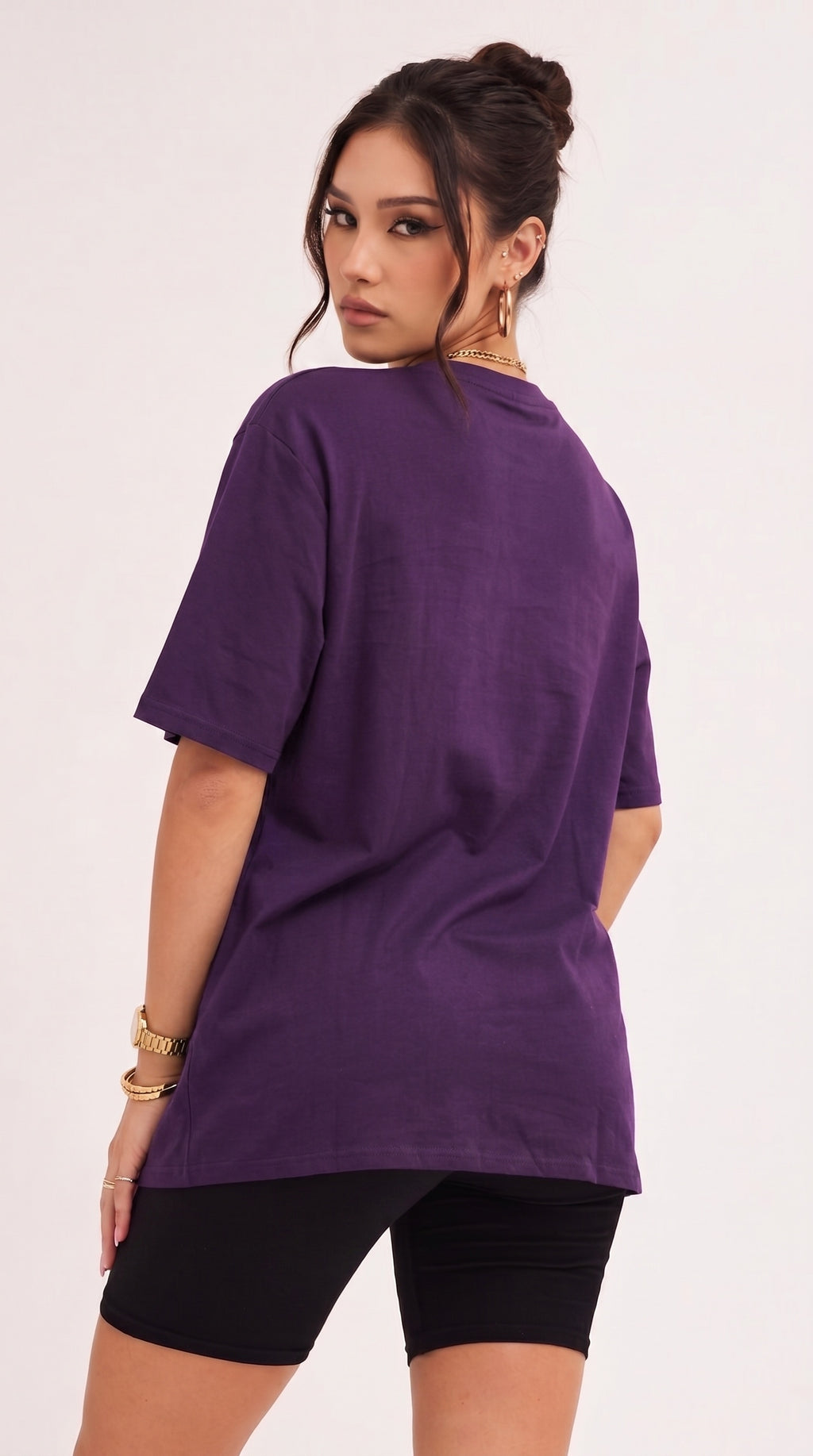 Kadın Mor Geyik Oversize Salas Boyfriend T-shirt
