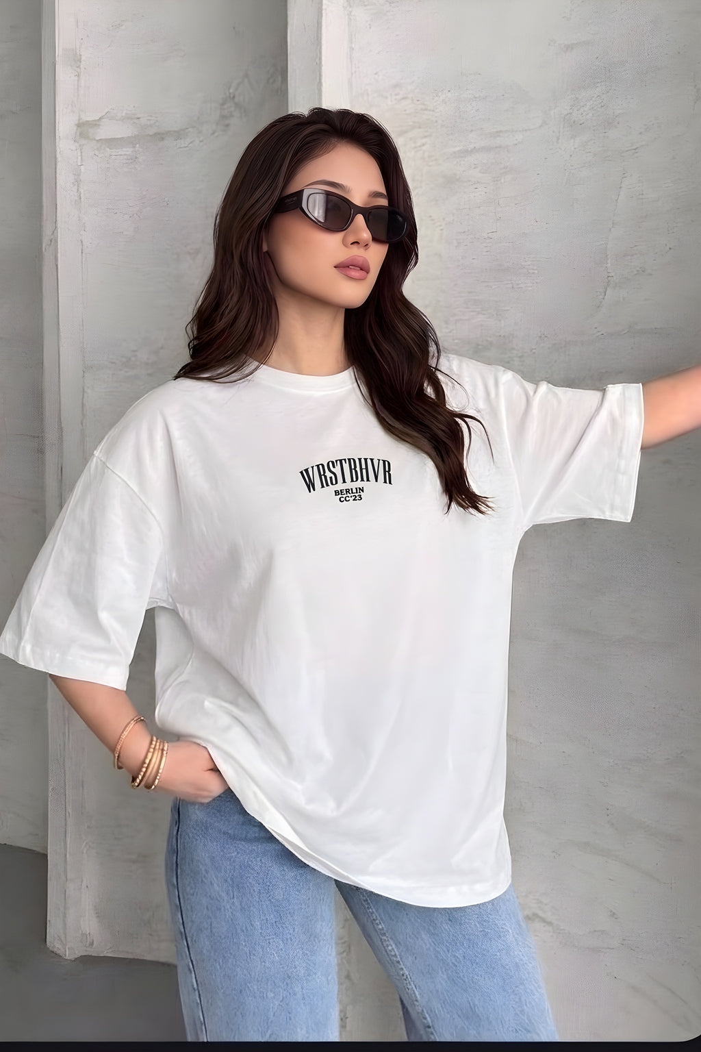 Dont Announce Beyaz Oversize Salas Boyfriend Kadın T-Shirt