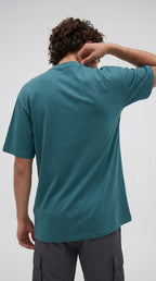 Erkek Petrol Yeşil Geyik Baskılı Oversize Fit Bol Geniş Kalıp Salaş Kesim T-shirt
