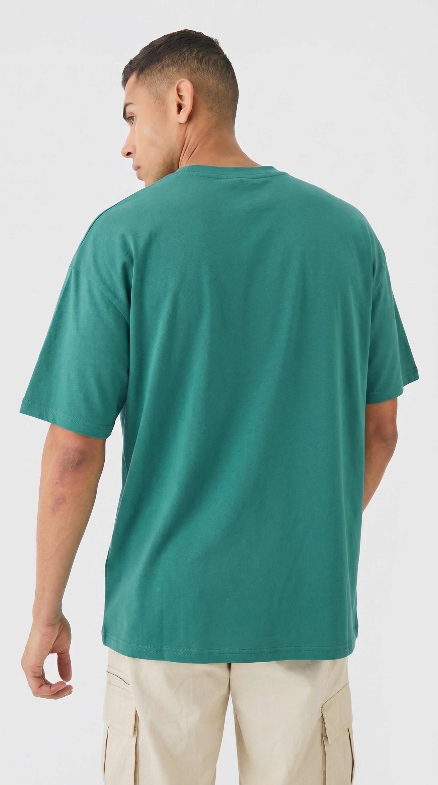 1 Adet Erkek Zümrüt Yeşil Basic Düz Baskısız Oversize Salas Loose Fit T-shirt
